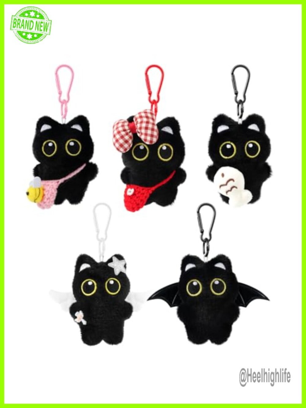 Plush Cat Keychain 5-Pack Bag Charms for Handbags Backpacks